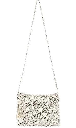 Alamcraft Macrame Bag Handmade Crossbody Sling Bag, Beautiful Boho Fancy Tote Bags Mobile Pouch Kit for Womens Ladies Fashion Marriage Party Function Friends Gifts White, 25 cm x 20 cm 1- Piece (B0DDK3SHR1) Amazon Price History, Amazon Price Tracker