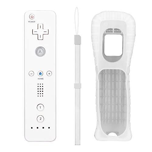 Aukuoy Fernbedienung für Wii und Wii U, drahtloser Bewegungssensor-Gpad-Controller für Nintend Wii-Konsole, mit Silikonhülle und Handschlaufe (weiß) Cover