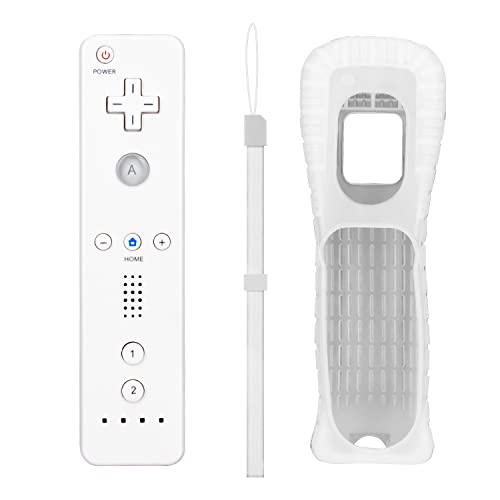 Aukuoy Fernbedienung für Wii und Wii U, drahtloser Bewegungssensor-Gpad-Controller für Nintend Wii-Konsole, mit Silikonhülle und Handschlaufe (weiß)