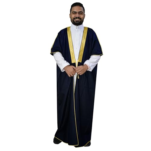 Dark Blue Cloak Bisht Bedouin Arabian Men Saudi Gulf Eid Abaya Thobe Thoub Galabeya Muslim Jilbab