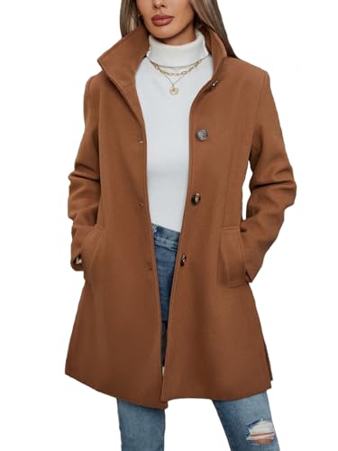 Jenkoon Women Single-Breasted A-Lined Winter Coat Mid Long Wool Blend Coat