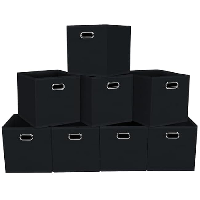 Yunkeeeper storage bins Cubes, Fabric Cube Organizer with Handle, Foldable Cube Bins for Cloth or Accessary Storage, 11x11x11, Set of 3,(Gray)