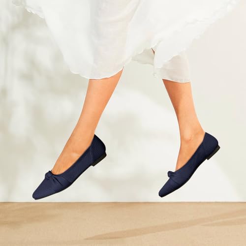 Image of TINGRISE Women's Flats Shoes Comfortable Dressy Pointed Toe Knit Washable Ballet Flat