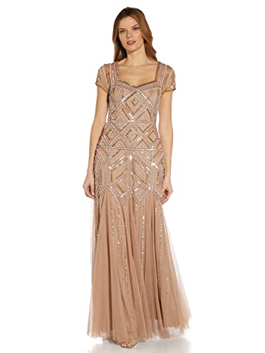 Adrianna Papell Women's Beaded Sweetheart Godet Gown, Rose Gold, 12 #TOP15
