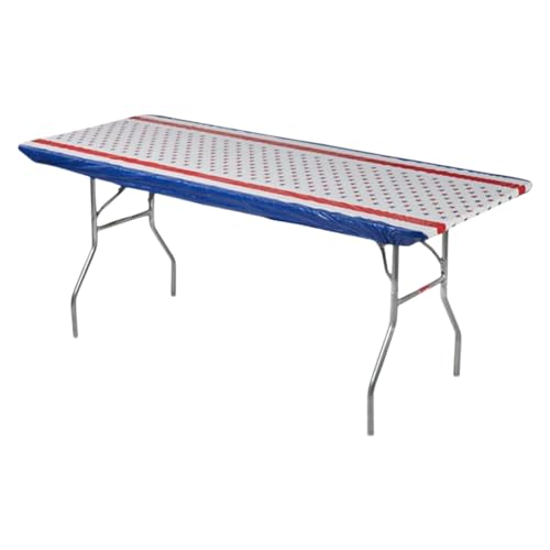 Image of Kwik-Covers 6' Rectangle Plastic Table Covers 30 inch x 72 inch, Bundle of 5 (Patriotic)