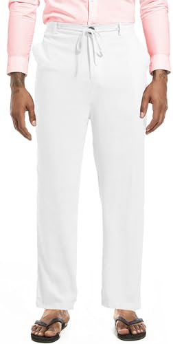 Mens Drawstring Linen Pants Casual Elastic Waist Straight Loose Trousers