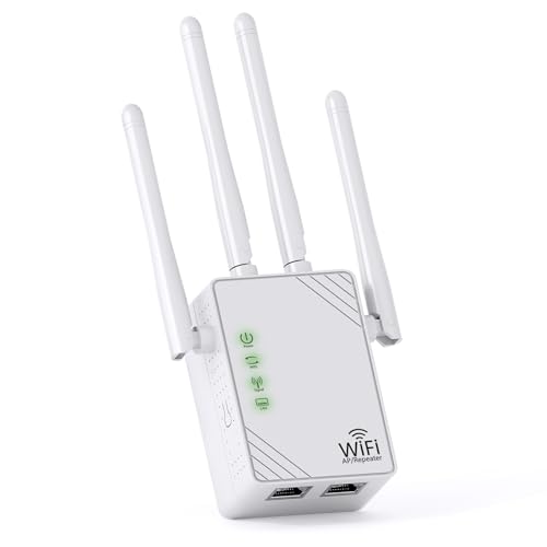 WiFi Extender Signal Booster, 8X Faster Internet Extender WiFi Booster Long Range up to 14,787 Sq Ft for Home, WiFi Repeater W/Ethernet Port, Wireless Signal Amplifier Support 99% Router, 1-Tap Setup