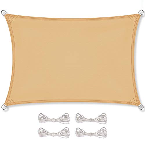 CelinaSun Sonnensegel wasserdicht inkl Befestigungsseile Premium PES wasserabweisend imprägniert Rechteck 2 x 6 m Sand b...