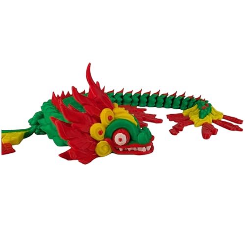 Articulated Quetzalcoatl Dragon Figurine – Colorful Aztec Serpent Collectible with Flexi Body for Display & Gifting – 3D Printed in Canada