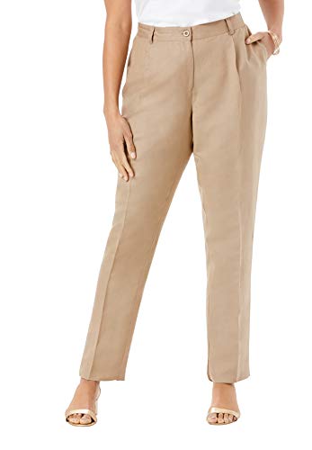 Jessica London Women's Plus Size Linen Pleat-Front Pant