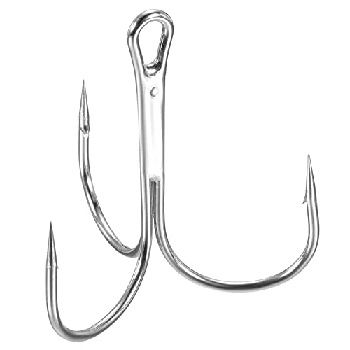 PATIKIL 6# Treble Fish Hooks, 50 Pack 0.75" L Carbon Steel Sharp Round Bend Hook Triple Barbed Hook for Freshwater Saltwater White