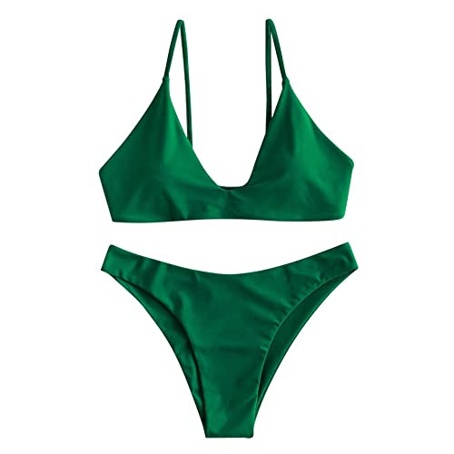Image of ZAFUL Women's Tie Back Padded High Cut Bralette Bikini Set Two Piece Swimsuit