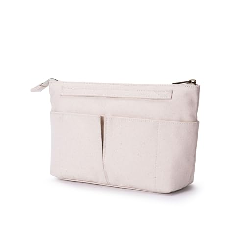 YONBEN Tote Organizer Inserte Organizador de Monedero para Bolsos Lona de Algodón Estilo Simple Múltiples Compartimentos (Beige)