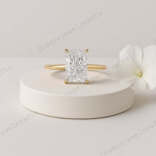 Elongated Radiant Cut Moissanite Ring 14K Solid Yellow Gold Solitaire Minimalist Engagement Jewelry Elegant Gift for Bride2