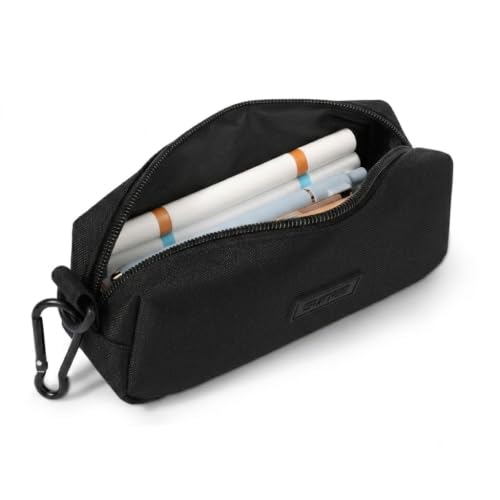 SUNEE Black Pencil Case Portable Pencil Pouch with Metal Clip Simple Stationery Small Pen Case for School & Office