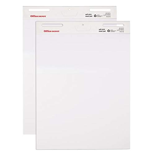 Office DepotÂ® Brand Bleed Resistant Self-Stick Easel Pads, 25" x 30", 40 Sheets, 30% Recycled, White, Pack of 2
