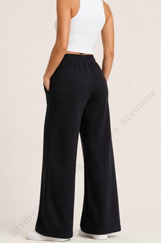 Image of Stylbase Women's Wide Leg Combo Track Pants - Elastic Drawstring Waist - Soft Breathable Cotton Relaxed Fit Lounge & Travel Trousers for Women & Girls (Pack of 2)