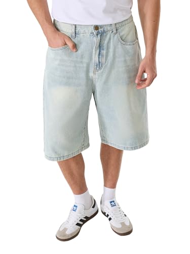 Image of PLEPAN Mens Super Baggy Jean Shorts 12 inch Vintage Loose Fit Wide Leg Long Jorts Y2K Streetwear Below Knee Denim Shorts