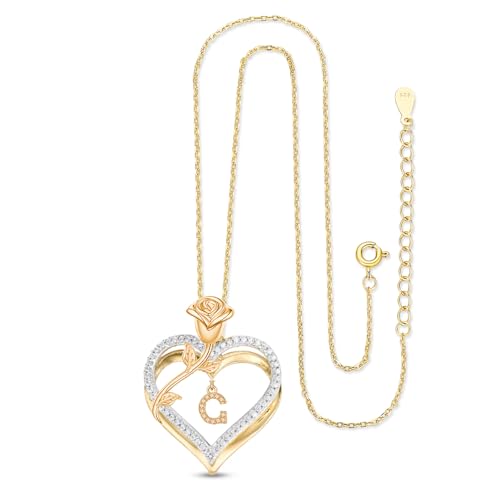 llyish Gold Initial Necklace for Women Heart Necklace A-Z Name Pendant Jewellery for Women Gifts for Her Birthday Presents (G)