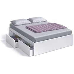 Cajones Cama Dormitorio Habitdesign Estructura Cama con 4 Cajones, Cama Doble, Modelo Kendra, Acabado en Color Blanco Artik, Medidas: 156 cm (Ancho) x 196 cm (Fondo) x 37 cm (Alto)