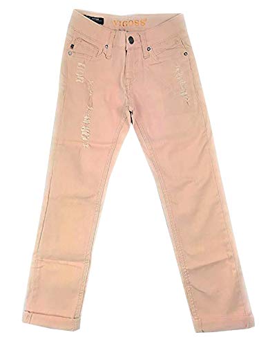 VIGOSS Girls' Super Stretch Twill Skinny Adjustable Waistband (Blush, 7)