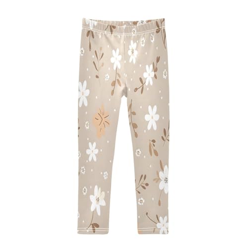 Bolaz Toddler Girls Leggings Printed Yoga Pants Leggings White Flower Gold Leave for Kids