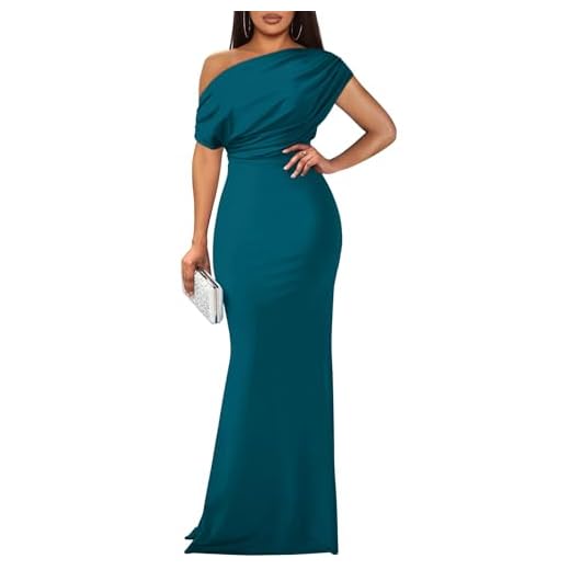 YMDUCH, Elegante Vestido de Noche para Mujer, sin Mangas, con Hombros Descubiertos, Largo y Formal, Azul eléctrico, XL