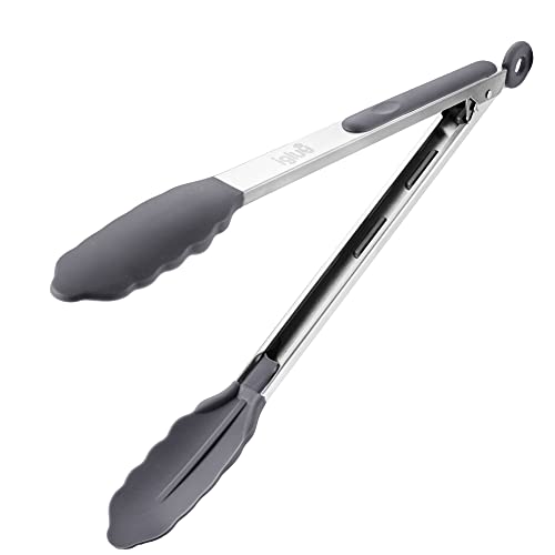 Igluu ​​Meal Prep Küchenzange zum Kochen mit Silikonspitzen 12" graue Zange Edelstahlgriff mit Vorhängeschlosssystem Easy Grip Kochzange für BBQ Salat Pasta Camping Party und mehr Cover