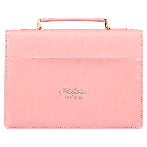 Christian Art Gifts Pink & Gold Floral Faux Leather Fashion Bible Cover For Women: Everything Through Christ - Phil. 4:13 Inspirational Scripture W/Sleeves, Pocket, Pen Loops To Organize, Pink, Large #TOP1
