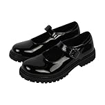 A2Z Girls Teens Black Patent Mary Jane School Shoes Smart Buckle Strap - SCH Shoes Lisa Black Patent 3 UK