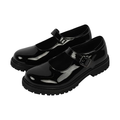 A2Z Zapatos escolares Mary Jane de charol negro para niñas y adolescentes, con correa de hebilla inteligente, calzado formal de oficina universitaria, zapatos planos cómodos con suela antideslizante