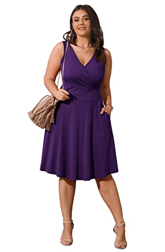 Image of POSESHE Womens Plus Size Dresses Sleeveless Wrap V-Neck Sundress Casual Summer Wedding Guest Cocktail Dress with Pockets