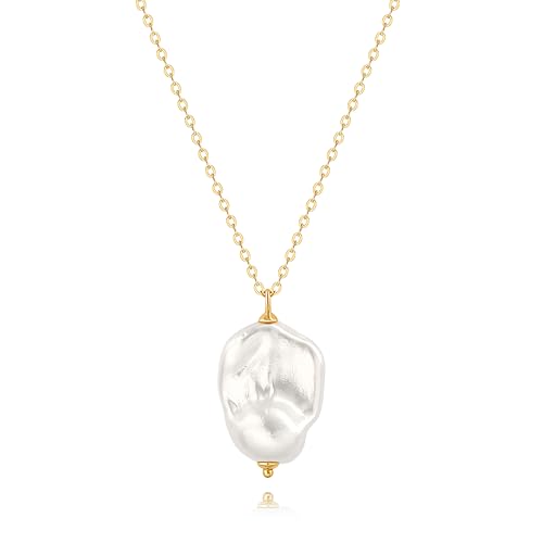 SOFYBJA Dainty 18K Gold Baroque Pearl Pendant Necklace for Women Adjustable Long Thin Chain Necklace...