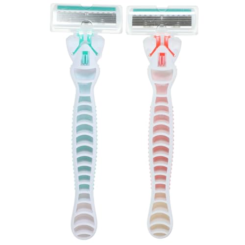 DINHEAROM 4 Piezas Cuchillas de Afeitar para Cortadores de Corporal Desechables con Mango Ergonómico Aptos para Áreas Sensibles Colores Rojo y Azul
