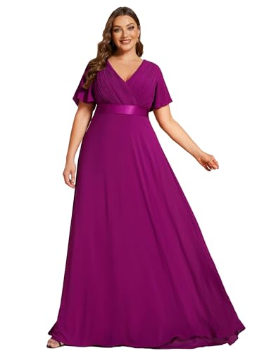 Image of Ever-Pretty Women's Chiffon Formal Evening Dresses for Curvy Women V-Neck Plus Size Floor Length Bridesmaid Dress