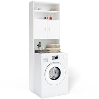Casaria Mobile per Lavatrice Mobiletto da Bagno Armadio 3 Mensole 2 Ante 185x63x20cm Corridoio