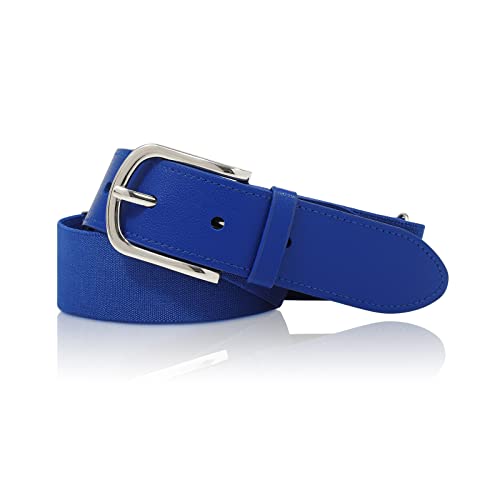 AWAYTR Adult and Youth Baseball Belt - Elastic Adjustable Softball Uniform Belts for Kids Boys and Girls (Silver-Royal Blue Youth: fit waist 20 - 34 (Rec 4-15yrs))