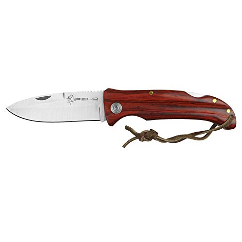 iFIELD Navaja de Madera Camper EL29041, Mango de Madera, Hoja de Acero INOX de 9,5 cm, tamaño Total 20,5 cm, Herramienta de Camping para Pesca, Caza, Actividad Deportiva