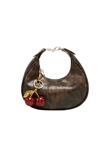 RoseSeek Women's Cute Retro Hand Bag Top Handle Hand Bags Pu Leather Hand Purse with Cherry Decor Coffee one-size