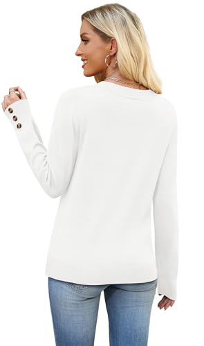 Image of WIHOLL Lightweight Sweaters for Women Long Sleeve V Neck Knit Outfits with Decorative Buttons