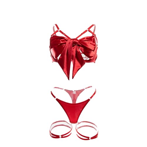 Lingerie érotique à découpes et soutien-gorge bretelles solides ensemble culotte nœud femme