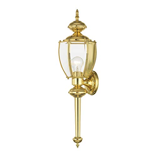 Image of Livex Lighting 2112-02 Outdoor Wall Lantern, Polished Brass | Clear Beveled Glass Shades