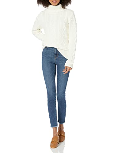 Image of Cable Stitch Women's Cotton Blend Cable Knit Turtleneck Pullover Sweater - Fisherman Long Sleeve Chunky Textured Top