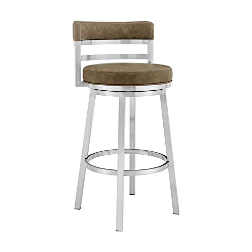 Armen Living Madrid Contemporary 30" Counter Height Barstool In Brushed Stainless Steel Finish And Green Faux Leather #TOP26