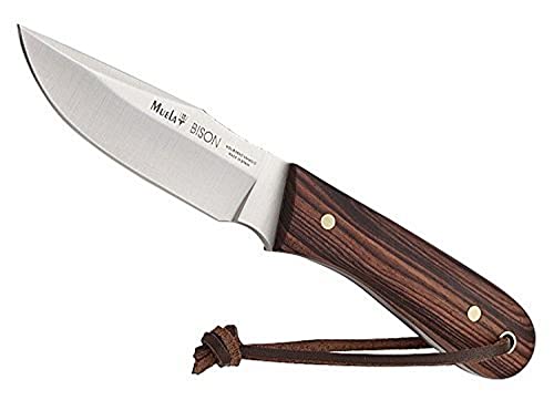MUELA BISON-9NL - Cuchillo de caza con mango de madera de rey con funda de cuero, acero inoxidable