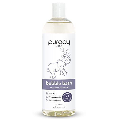 Puracy Bubble Bath, Gently Scented with Real Lavender & Vanilla, 99.5% Natural Baby Bubble Bath, Plant-Based Moisturizers for All Skin Types, Tear-Free for Daily Use, 12 Fl Oz