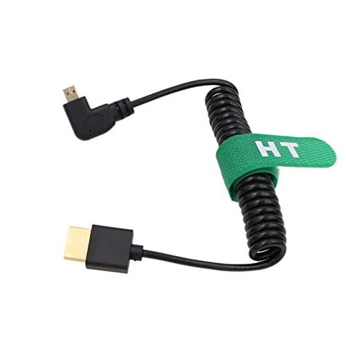 Image of HangTon Micro HDMI 4K 60Hz 8K Right Angle HDMI Coiled Cable for Sony A6400 A7R Canon R5 R6 GH4 S5 Z50 Camera ATOMOS Ninja V Portkeys Monitor Type A D HDMI 2.1