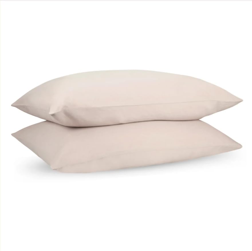 Image of Terra Pink Queen Fitted Percale Temperature Regulating Bedsheet Set - 100% Cotton, Soft Fitted Bedsheet 80x60 in + Pillow Covers 18x27 in, Lightweight Bed Linen for All Seasons