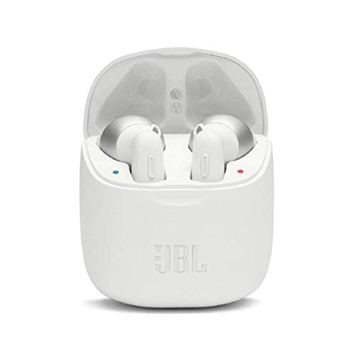 JBL Tune 220 Auriculares inalámbricos con Bluetooth y JBL Pure Bass Sound, 20 h de música continua y estuche de carga inteligente, blanco