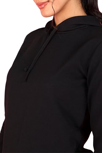 Image of POPWINGS Casual Self Design Solid Sweatshirt and Joggers Co-Ords Set for Women | Trendy Stylish Top and Bottom Set for Women | Women Hooded Sweatshirt and Joggers Set | Women Co Ords Set Summer Wear